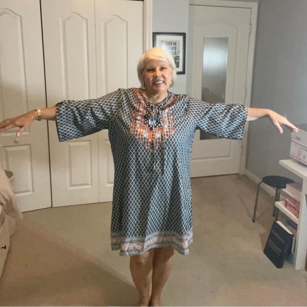 3XL Boho Tunic Dress – Printed Neckline – Navy/White/Multicolor, LIKE NEW - Picture 12 of 12